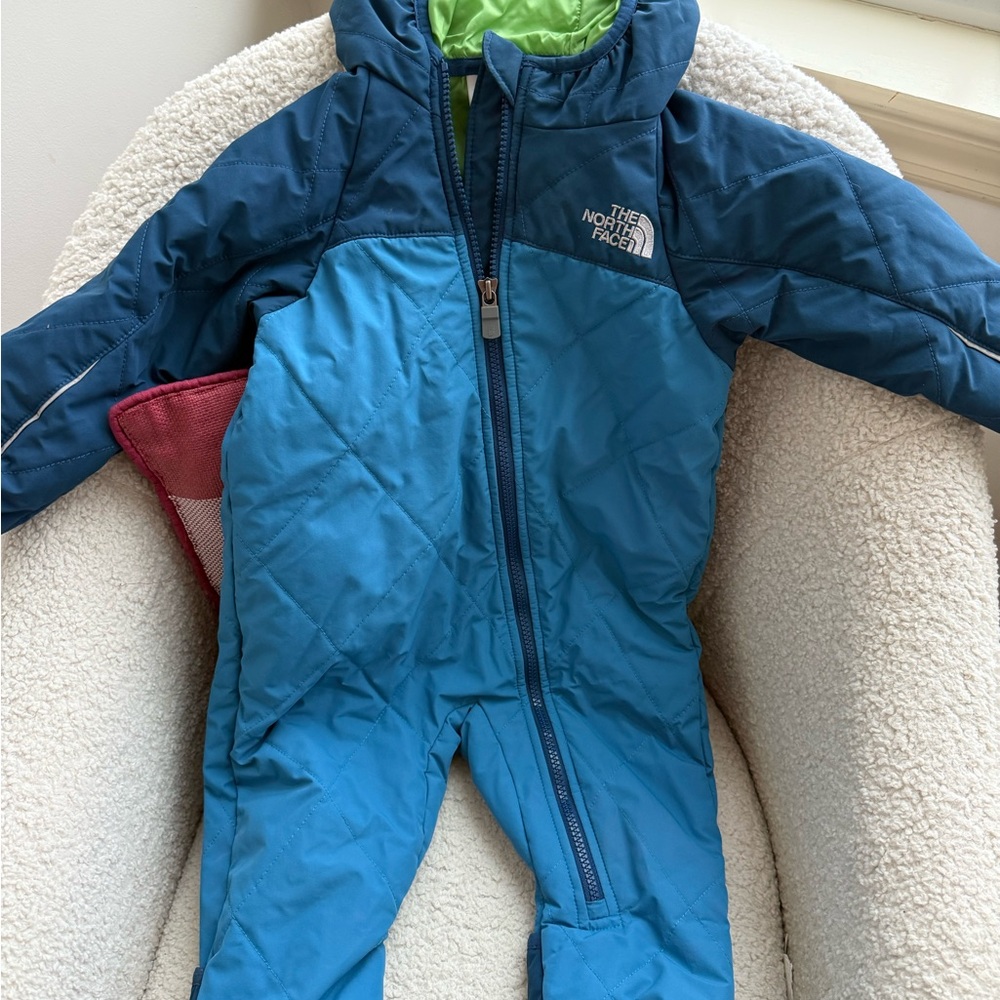 The North Face Kids Teal and Navy Hooded Puffer Snowsuit